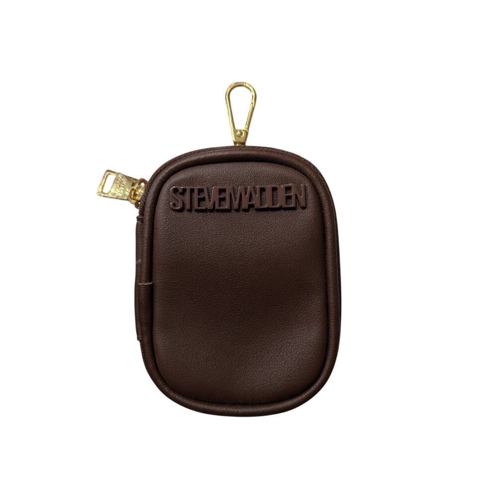 Steve Madden Brown Faux Leather Zip Key Pouch Wallet Mini Gold Hardware NWOT